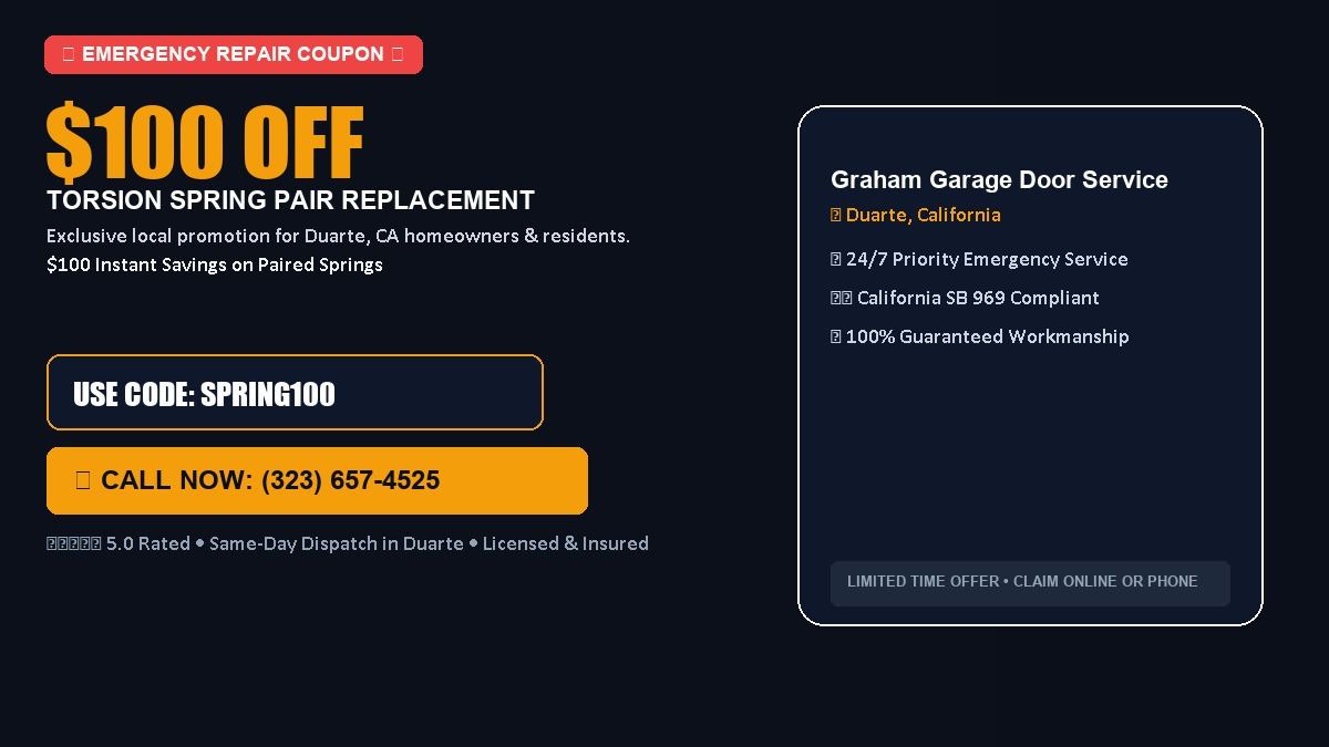 Graham Garage Door Service $100 OFF Dual Torsion Spring Replacement in Duarte, CA