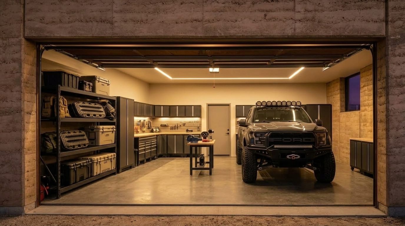 Graham Garage Door Service Interior View of Custom Garage Door Overhead and Workshop